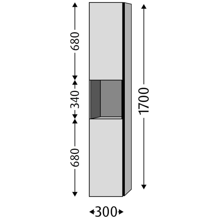 Sanipa 3way Hochschrank 30 cm, 1 offenes Fach, 2 Türen mit Türanschlag links, mit Stangengriff