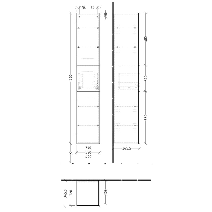Sanipa 3way Hochschrank 35 cm, 2 Türen mit Türanschlag links