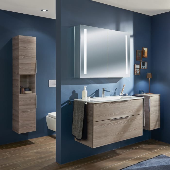 Sanipa 3way Hochschrank 35 cm, 1 offenes Fach, 2 Türen mit Türanschlag links, mit Aufsatzgriff