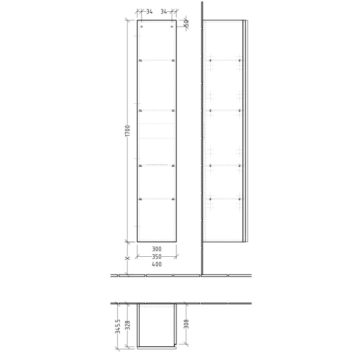Sanipa 3way Hochschrank 35 cm, 1 Tür mit Türanschlag links, mit Griffleiste 08