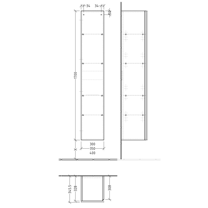Sanipa 3way Hochschrank 35 cm, 1 Tür mit Türanschlag rechts