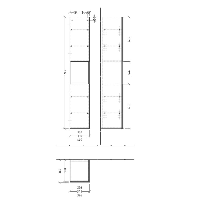 Sanipa 3way Hochschrank 35 cm, 1 offenes Fach, 2 Türen mit Türanschlag rechts, mit Push to open