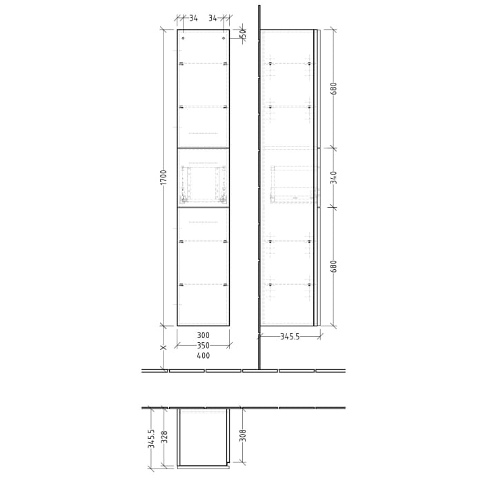 Sanipa 3way Hochschrank 40 cm, 2 Türen mit Türanschlag links