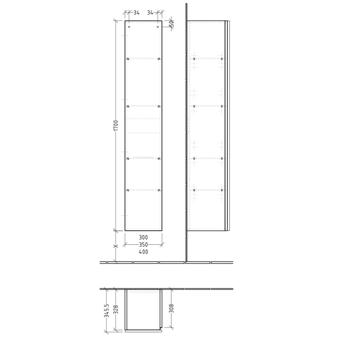 Sanipa 3way Hochschrank 40 cm, 1 Tür mit Türanschlag links