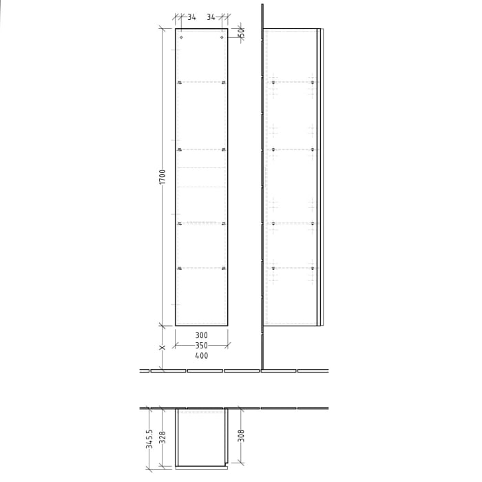 Sanipa 3way Hochschrank 40 cm, 1 Tür mit Türanschlag rechts