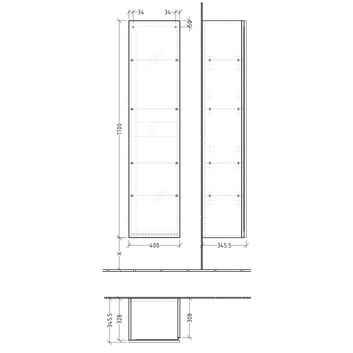 Sanipa 3way Hochschrank 40 cm, 1 Tür mit Türanschlag links und Innenspiegel