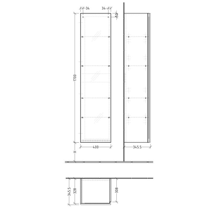 Sanipa 3way Hochschrank 40 cm, 1 Tür mit Türanschlag rechts und Innenspiegel