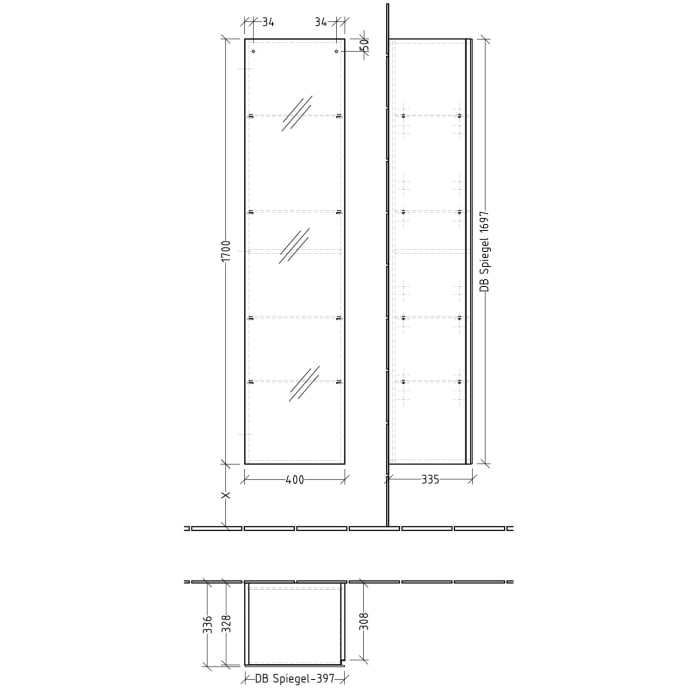 Sanipa 3way Hochschrank 40 cm, 1 Spiegel-Tür mit Türanschlag links
