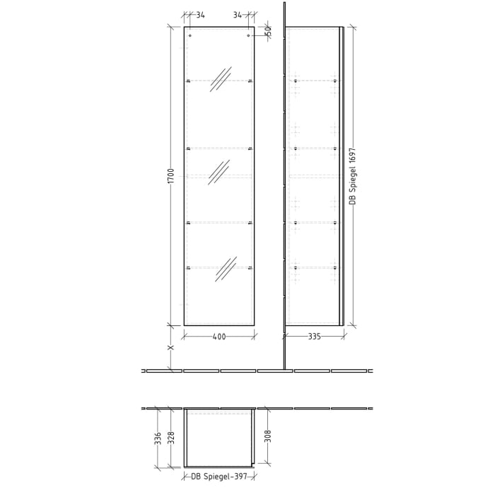 Sanipa 3way Hochschrank 40 cm, 1 Spiegel-Tür mit Türanschlag rechts