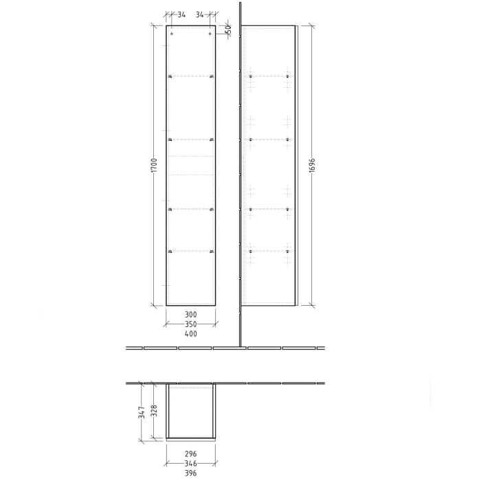 Sanipa 3way Hochschrank 40 cm, 1 Tür mit Türanschlag links mit Push to Open