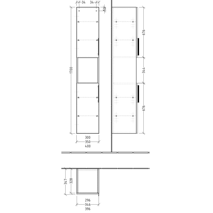 Sanipa 3way Hochschrank 40 cm, 1 offenes Fach, 2 Türen mit Türanschlag links, mit Aufsatzgriff
