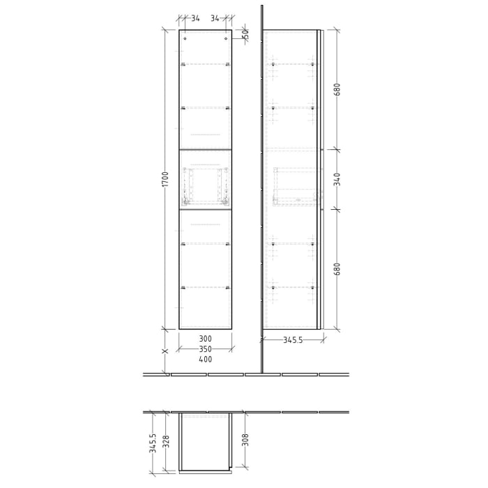 Sanipa 3way Hochschrank 40 cm, 2 Türen mit Türanschlag links