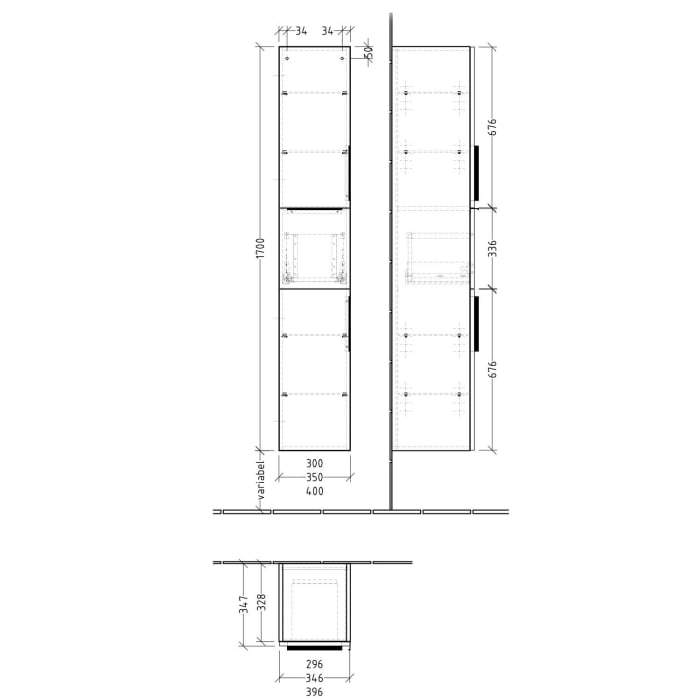 Sanipa 3way Hochschrank 40 cm, 2 Türen mit Türanschlag links, mit Aufsatzgriff