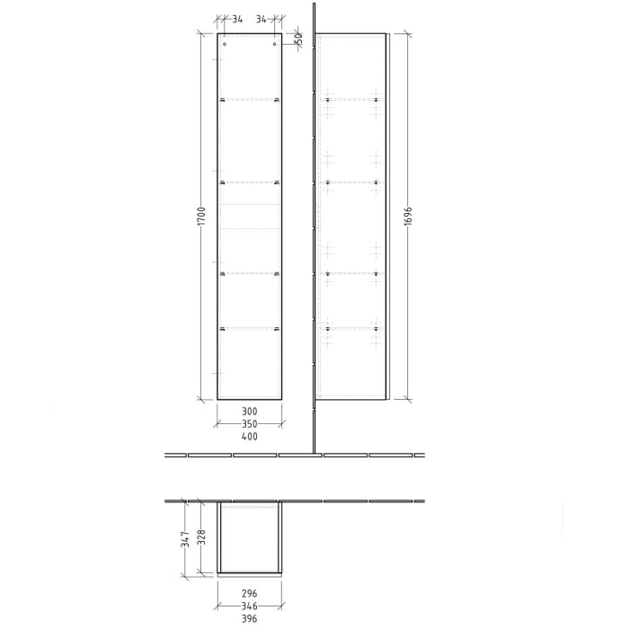 Sanipa 3way Hochschrank 40 cm, 1 Tür mit Türanschlag links mit Push to Open