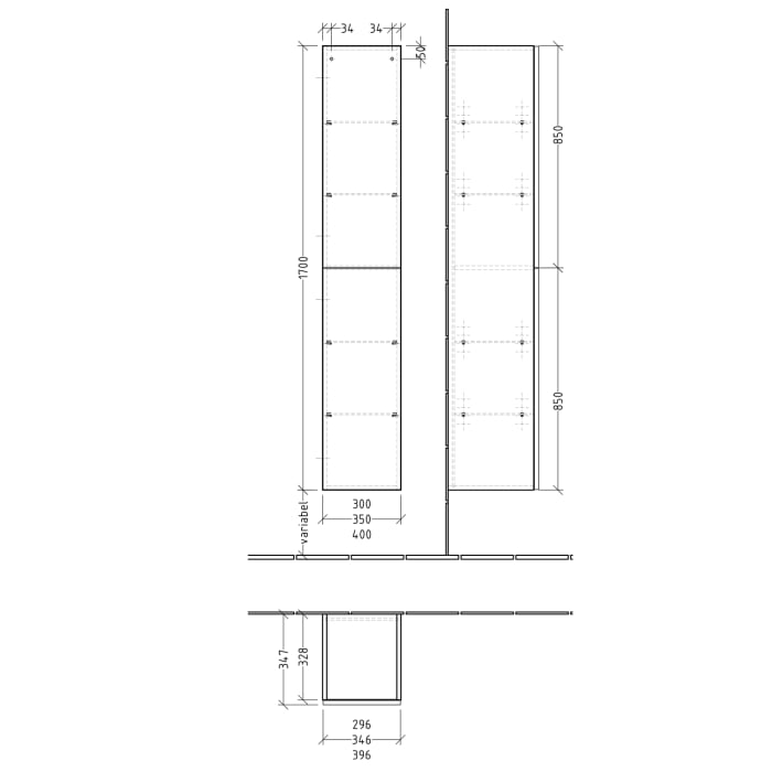 Sanipa 3way Hochschrank 40 cm, 2 Türen mit Türanschlag rechts, mit Push to open