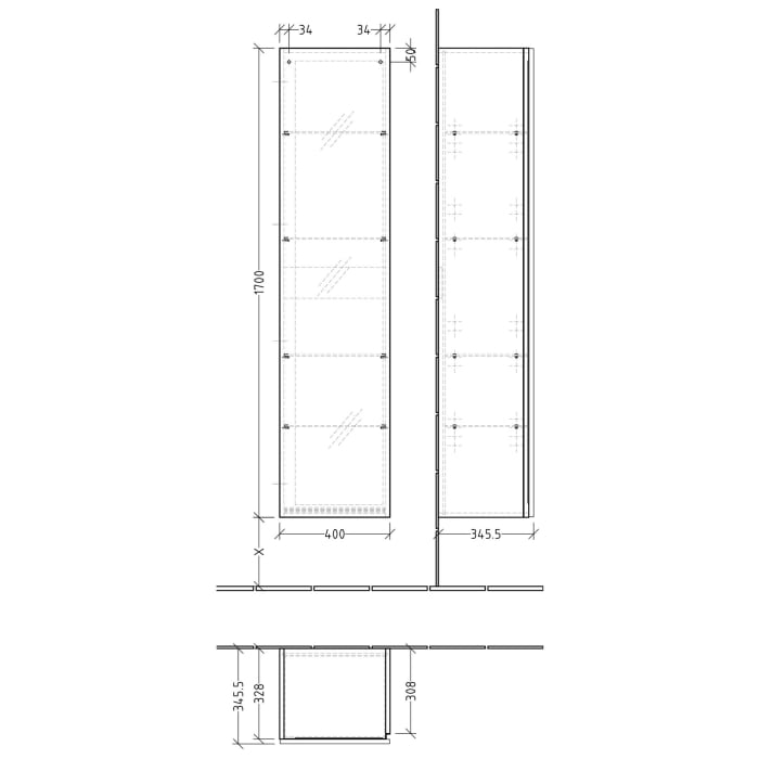 Sanipa 3way Hochschrank 40 cm, 1 Tür mit Türanschlag links und Innenspiegel