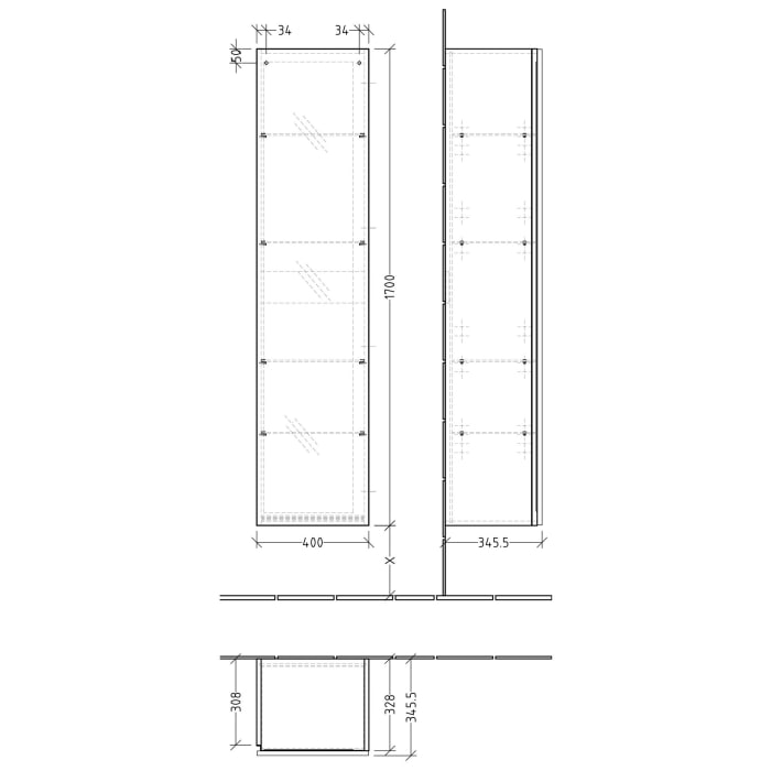Sanipa 3way Hochschrank 40 cm, 1 Tür mit Türanschlag rechts und Innenspiegel
