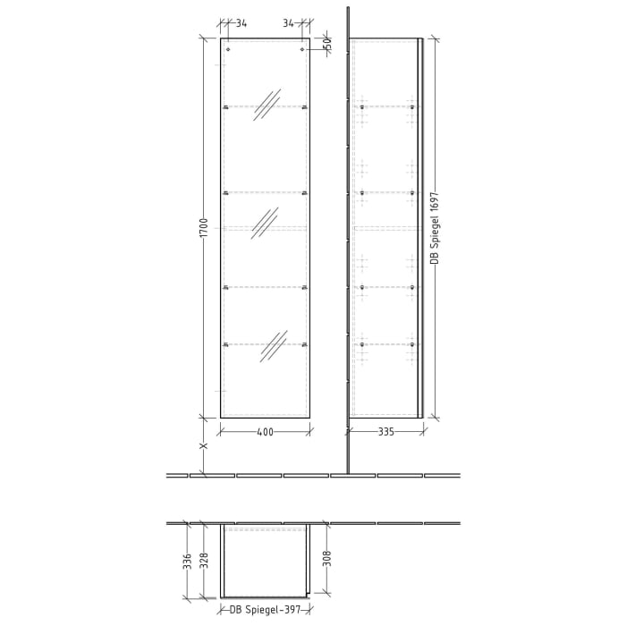 Sanipa 3way Hochschrank 40 cm, 1 Spiegel-Tür mit Türanschlag links