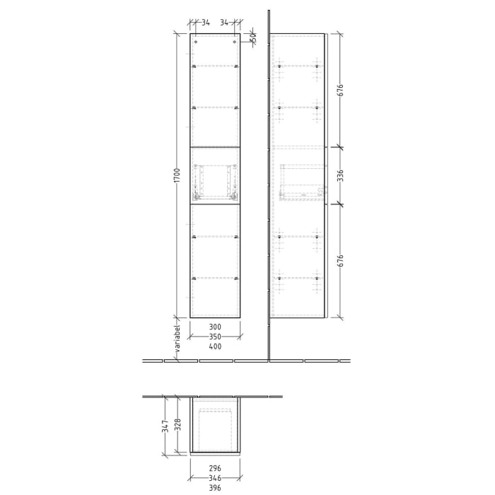 Sanipa 3way Hochschrank 40 cm, 2 Türen mit Türanschlag rechts, mit Push to open