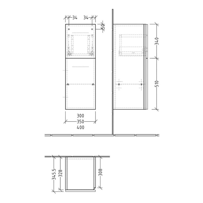 Sanipa 3way Mittelschrank 30 cm, 1 Tür mit Anschlag links, 1 Auszug, mit Griff-Leiste
