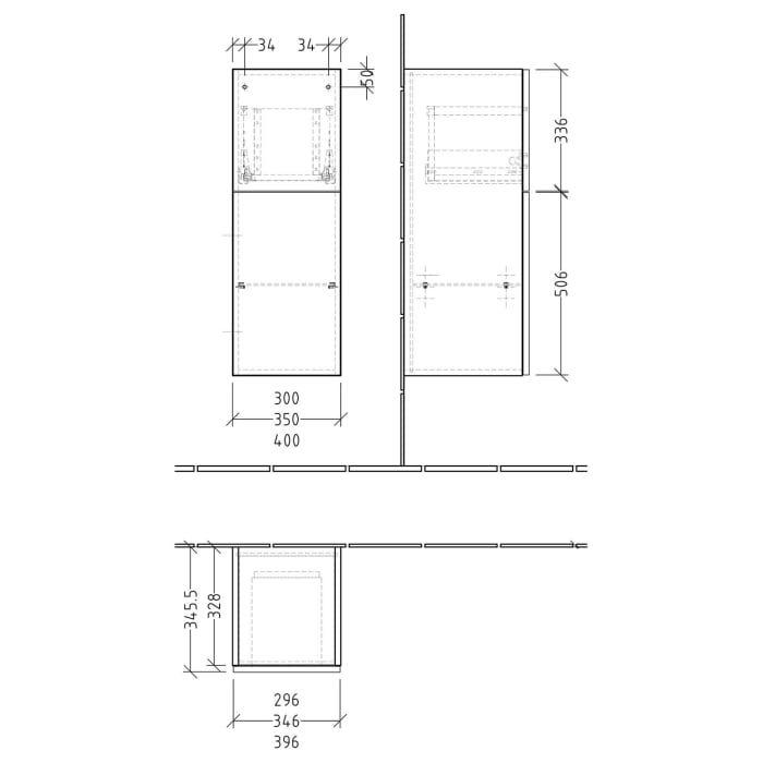 Sanipa 3way Mittelschrank 30 cm, 1 Tür mit Anschlag rechts, 1 Auszug, Push to open