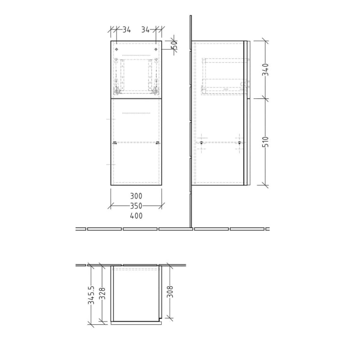 Sanipa 3way Mittelschrank 30 cm, 1 Tür mit Anschlag links, 1 Auszug, mit Griff-Leiste