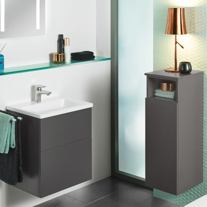 Sanipa 3way Mittelschrank 40 cm, 1 Tür mit Aschlag links, 1 offenes Fach, Push to open