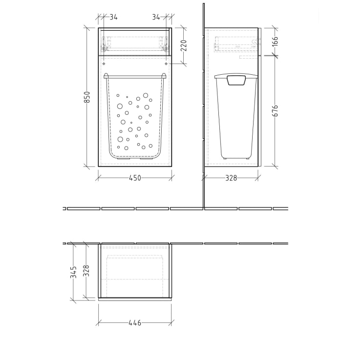 Sanipa 3way Mittelschrank 45 cm, 1 Auszug, 1 Wäschekorbklappe, mit Push to open