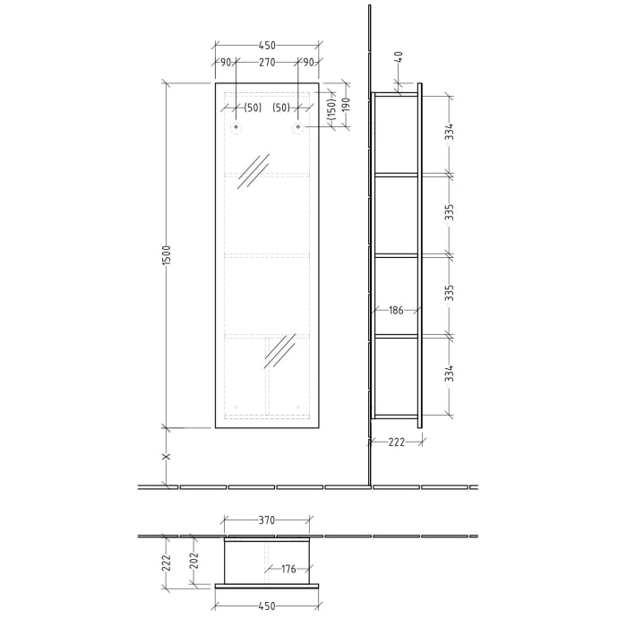 Sanipa 3way Spiegelregal 150 cm