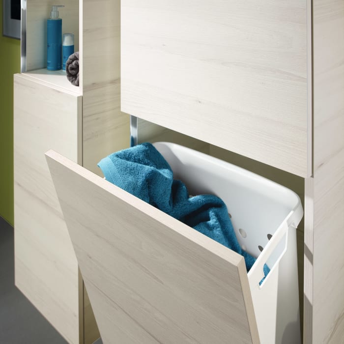 Sanipa 3way Stauraumschrank 45 cm, 1 Wäschekorbklappe, 1 Tür mit Türanschlag rechts, mit Stangengriff