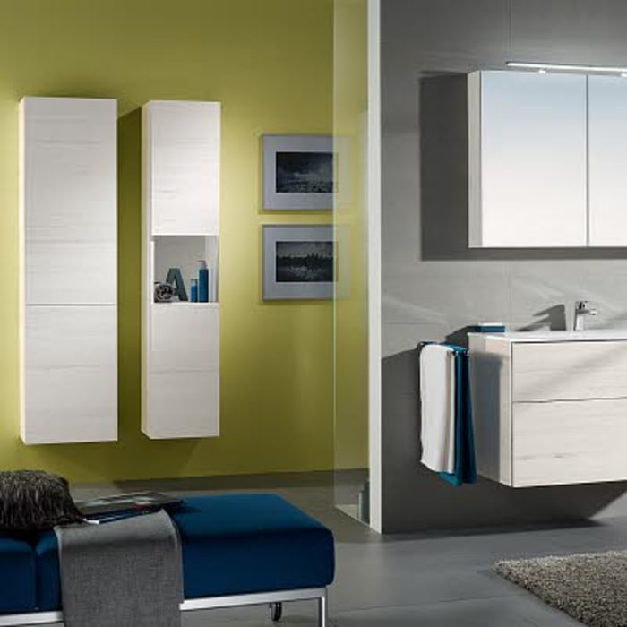 Sanipa 3way Stauraumschrank 45 cm, 1 Wäschekorbklappe, 1 Tür mit Türanschlag links