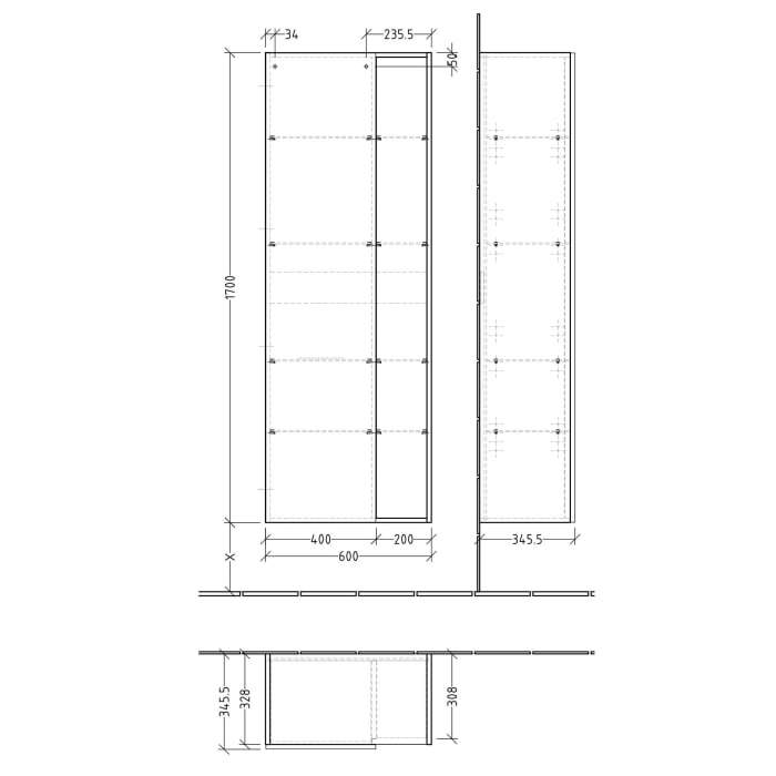 Sanipa 3way Stauraumschrank 60 cm, 1 offenes Fach rechts, 1 Tür mit Türanschlag links