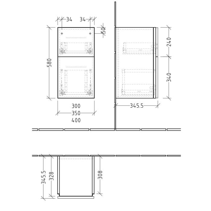 Sanipa 3way Unterschrank 30 cm, 2 Auszüge