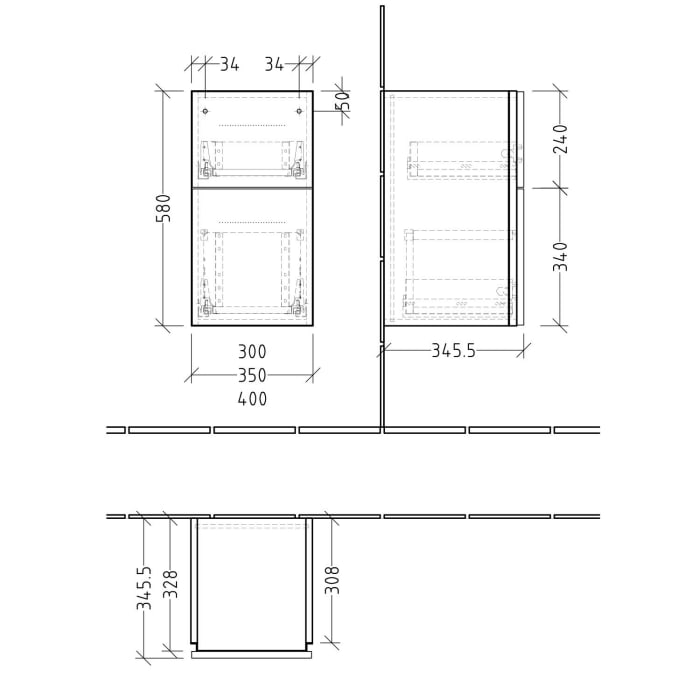 Sanipa 3way Unterschrank 30 cm, 2 Auszüge