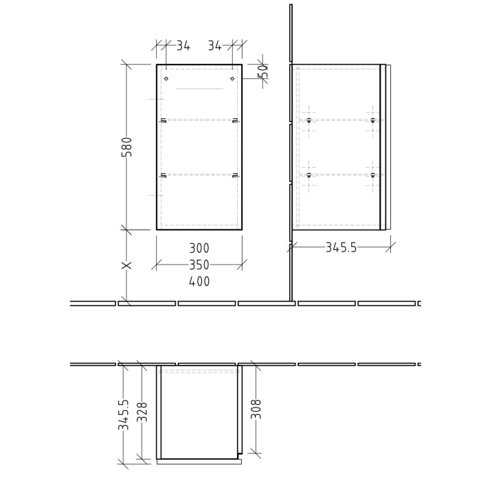 Sanipa 3way Unterschrank 35 cm, 1 Tür mit Türanschlag links