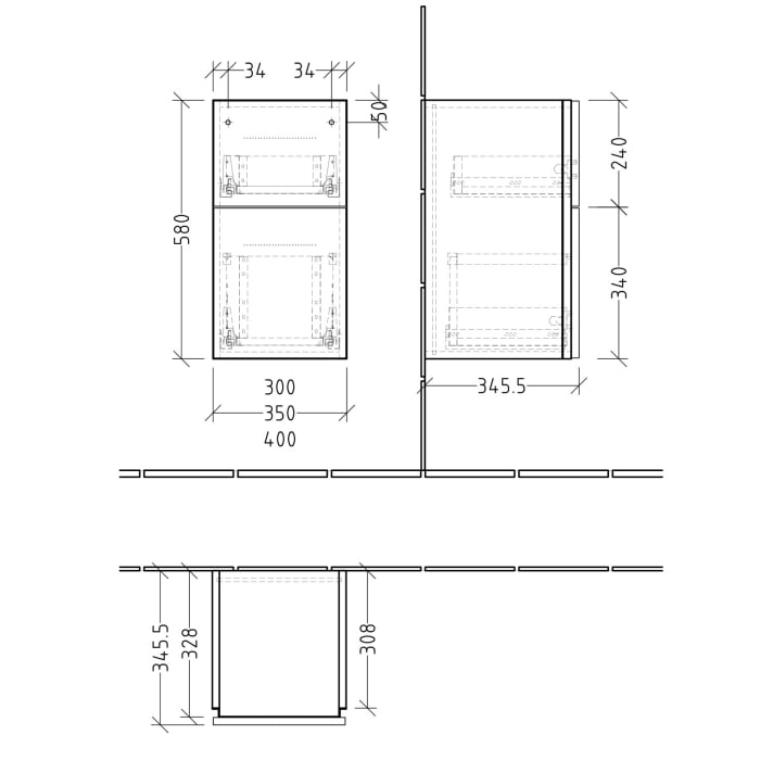 Sanipa 3way Unterschrank 35 cm, 2 Auszüge