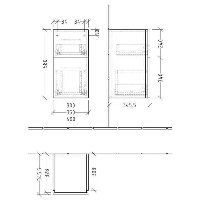 Sanipa 3way Unterschrank 35 cm, 2 Auszüge