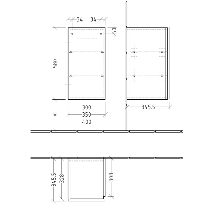 Sanipa 3way Unterschrank 40 cm, 1 Tür mit Stangengriff, Türanschlag links