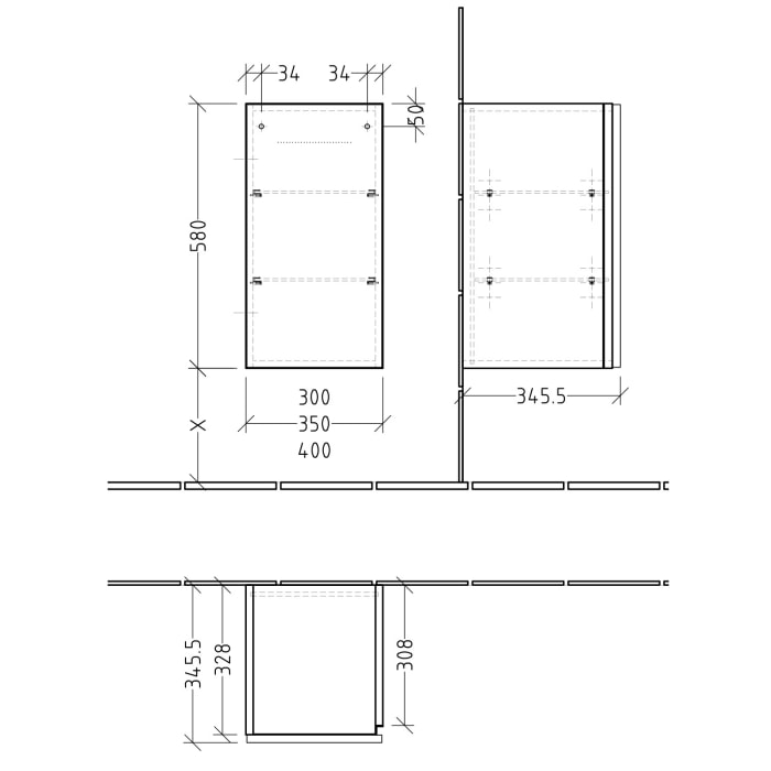 Sanipa 3way Unterschrank 40 cm, 1 Tür mit Stangengriff, Türanschlag rechts