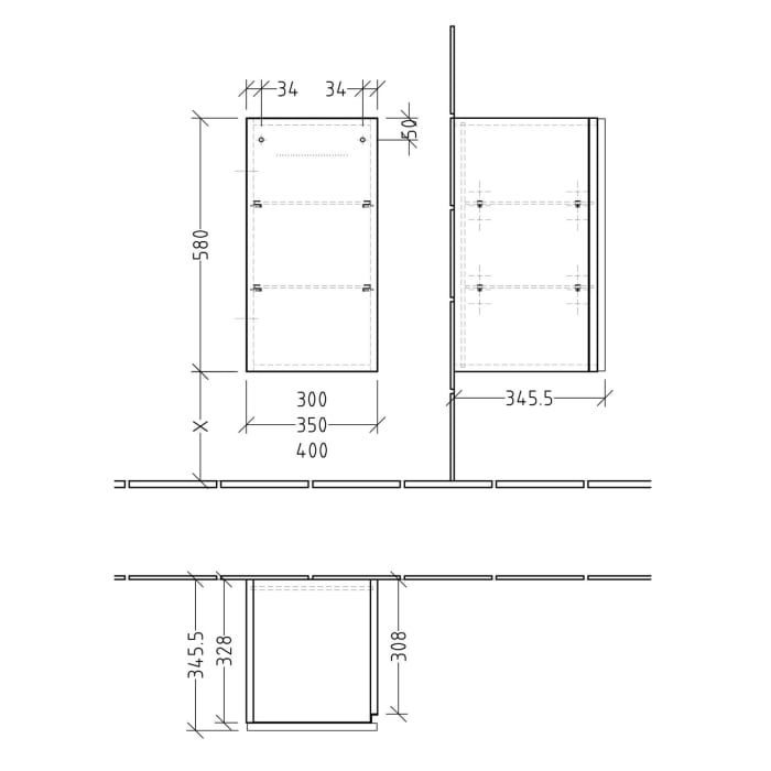 Sanipa 3way Unterschrank 40 cm, 1 Tür mit Stangengriff, Türanschlag links