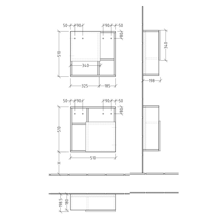 Sanipa 3way Würfelschrank 51 cm, 1 Tür mit Anschlag links oder rechts