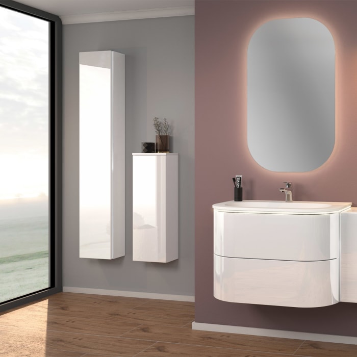 Sanipa 3way Hochschrank 30 cm tiefenreduziert, 1 Tür Anschlag links, mit Griffleiste