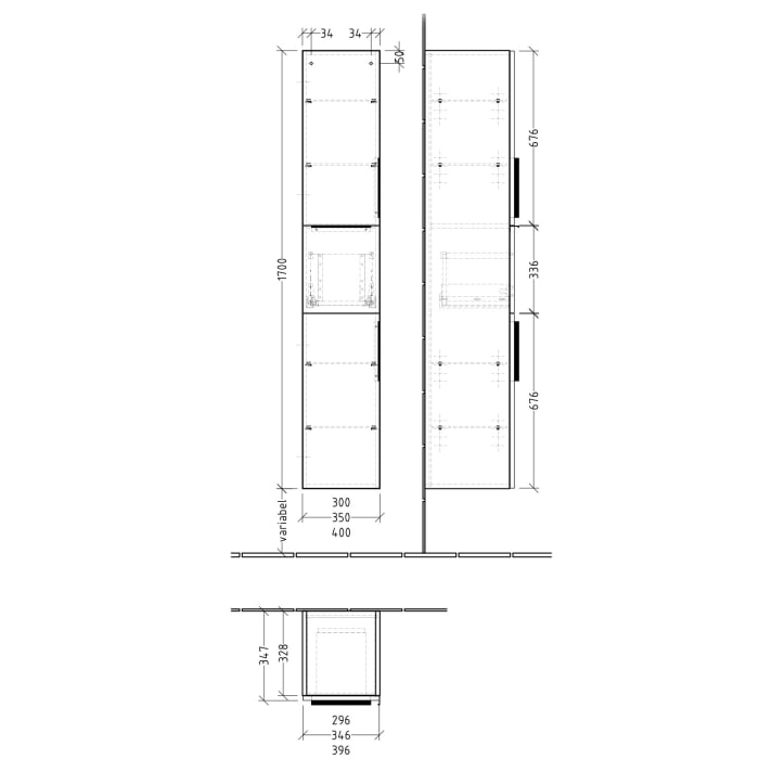 Sanipa 3way Hochschrank 30 cm, 1 Auszug, 2 Türen Anschlag rechts, mit Aufsatzgriff