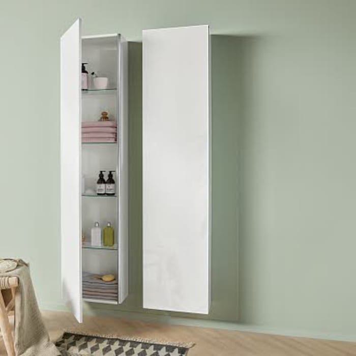 Sanipa 3way Hochschrank 30 cm tiefenreduziert, 1 Tür Anschlag links, mit Griffleiste