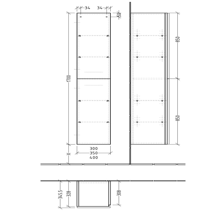 Sanipa 3way Hochschrank 30 cm, 2 Türen Anschlag links, mit Griffleiste