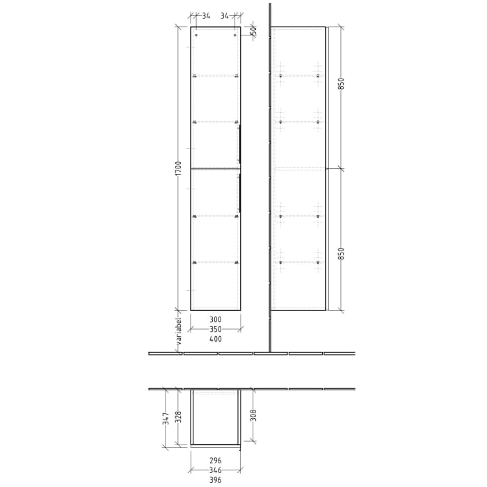 Sanipa 3way Hochschrank 30 cm, 2 Türen Anschlag links, mit Aufsatzgriff