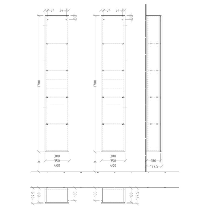 Sanipa 3way Hochschrank 30 cm tiefenreduziert, 1 Tür Anschlag rechts, mit Griffleiste