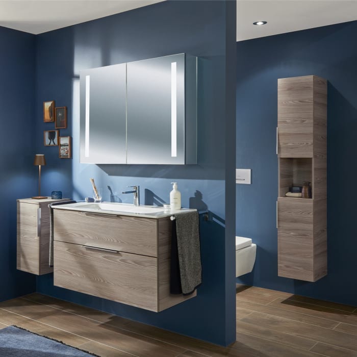 Sanipa 3way Hochschrank 35 cm, 1 offenes Fach, 2 Türen mit Türanschlag rechts, mit Aufsatzgriff