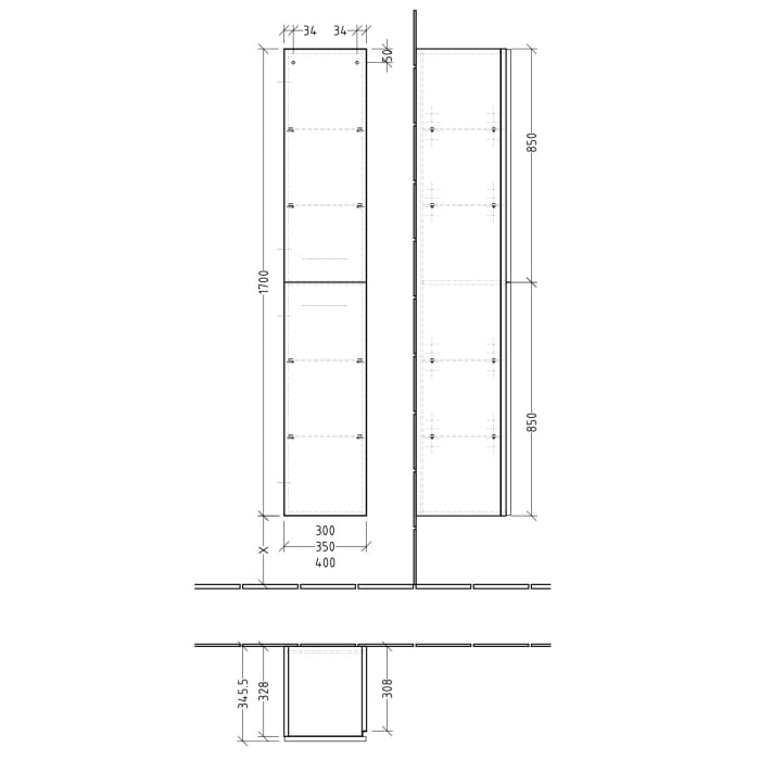 Sanipa 3way Hochschrank 35 cm, 2 Türen Anschlag rechts, mit Griffleiste