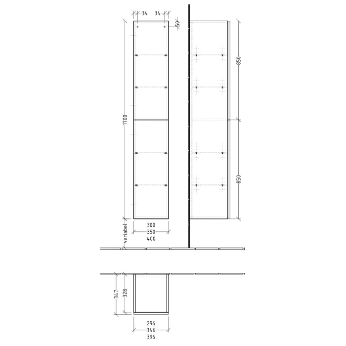 Sanipa 3way Hochschrank 35 cm, 2 Türen Anschlag rechts Push to open